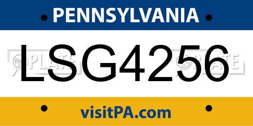 LSG4256 Pennsylvania License Plate