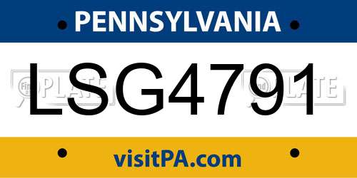 LSG4791 Pennsylvania License Plate