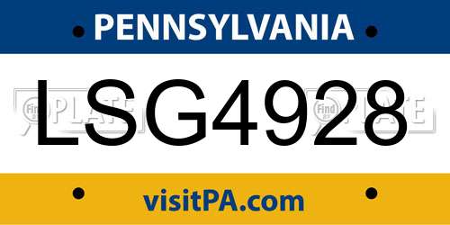 LSG4928 Pennsylvania License Plate