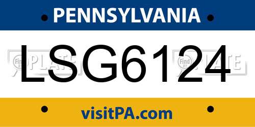 LSG6124 Pennsylvania License Plate