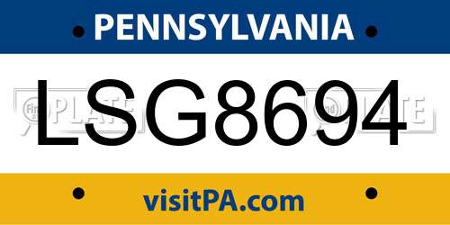 LSG8694 Pennsylvania License Plate