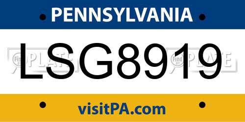 LSG8919 Pennsylvania License Plate