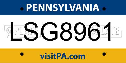 LSG8961 Pennsylvania License Plate