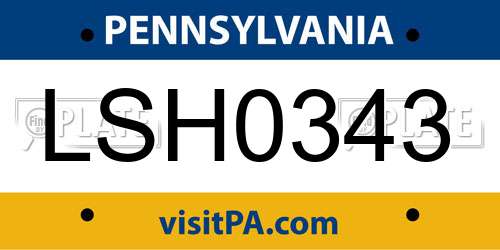 LSH0343 Pennsylvania License Plate