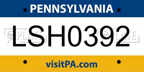 LSH0392 Pennsylvania License Plate