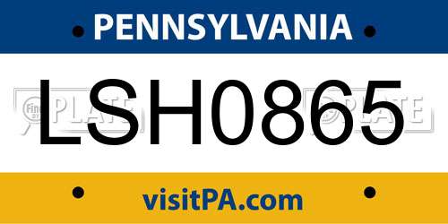 LSH0865 Pennsylvania License Plate