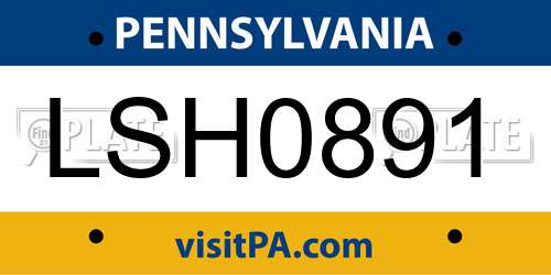 LSH0891 Pennsylvania License Plate