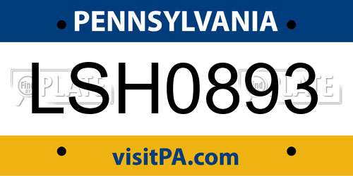 LSH0893 Pennsylvania License Plate