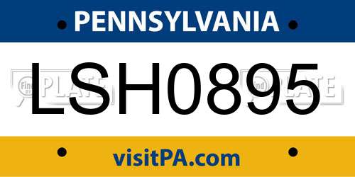 LSH0895 Pennsylvania License Plate