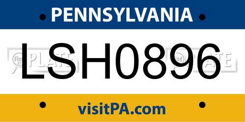 LSH0896 Pennsylvania License Plate