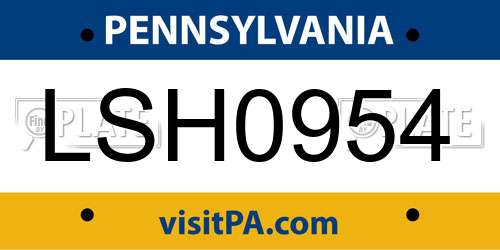 LSH0954 Pennsylvania License Plate