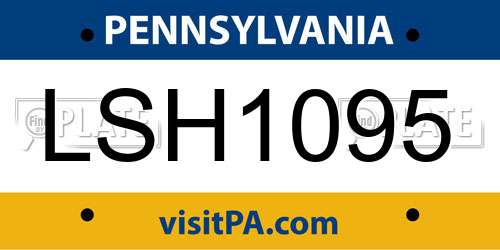 LSH1095 Pennsylvania License Plate