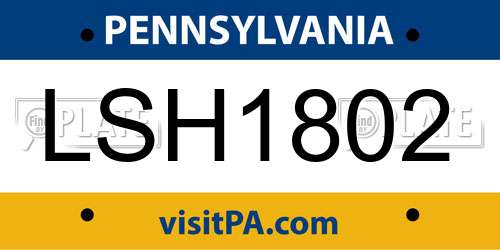 LSH1802 Pennsylvania License Plate