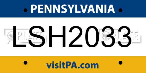 LSH2033 Pennsylvania License Plate
