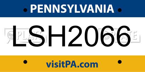 LSH2066 Pennsylvania License Plate