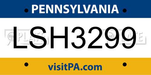 LSH3299 Pennsylvania License Plate