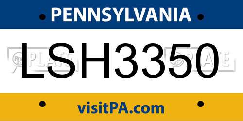 LSH3350 Pennsylvania License Plate
