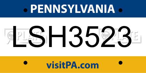 LSH3523 Pennsylvania License Plate