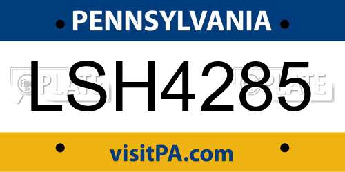 LSH4285 Pennsylvania License Plate