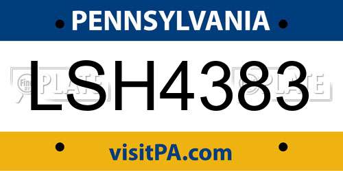 LSH4383 Pennsylvania License Plate