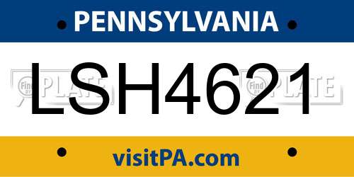 LSH4621 Pennsylvania License Plate