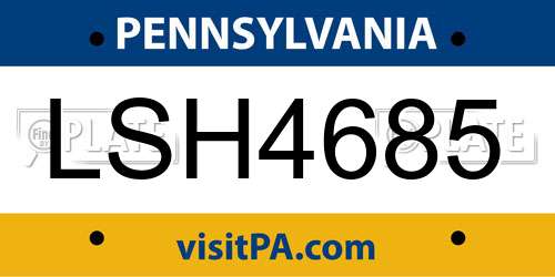 LSH4685 Pennsylvania License Plate