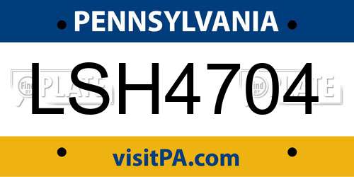 LSH4704 Pennsylvania License Plate