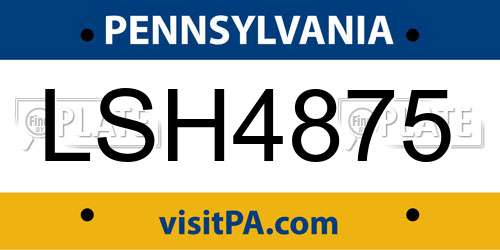 LSH4875 Pennsylvania License Plate