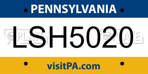 LSH5020 Pennsylvania License Plate