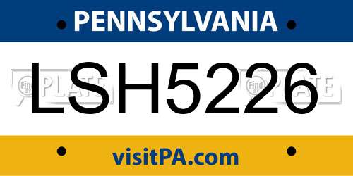LSH5226 Pennsylvania License Plate