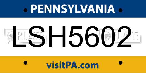 LSH5602 Pennsylvania License Plate