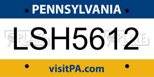 LSH5612 Pennsylvania License Plate