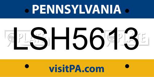 LSH5613 Pennsylvania License Plate