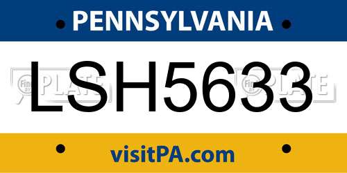 LSH5633 Pennsylvania License Plate