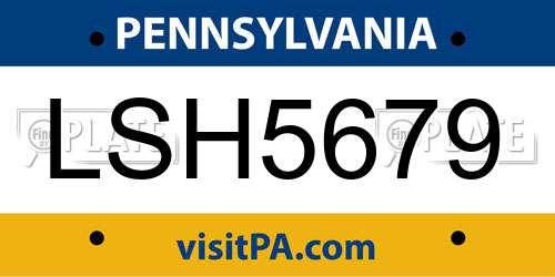 LSH5679 Pennsylvania License Plate