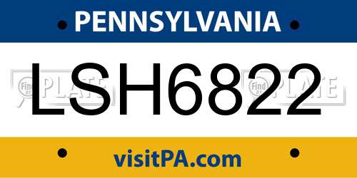 LSH6822 Pennsylvania License Plate