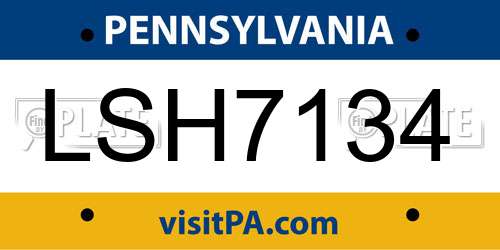 LSH7134 Pennsylvania License Plate
