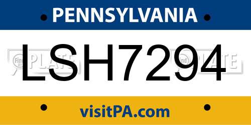 LSH7294 Pennsylvania License Plate