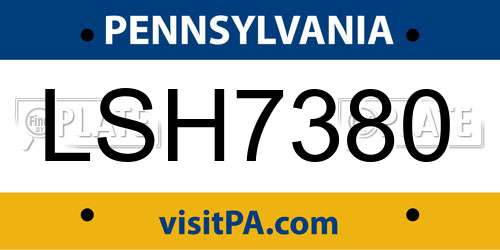 LSH7380 Pennsylvania License Plate