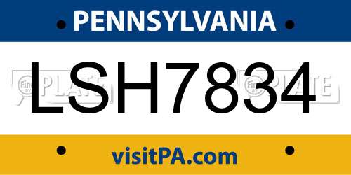 LSH7834 Pennsylvania License Plate