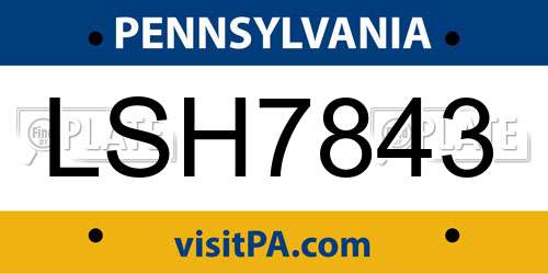 LSH7843 Pennsylvania License Plate