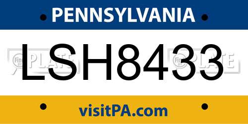 LSH8433 Pennsylvania License Plate
