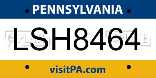 LSH8464 Pennsylvania License Plate