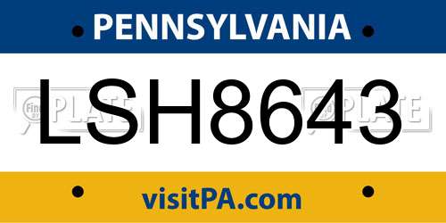 LSH8643 Pennsylvania License Plate