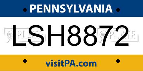 LSH8872 Pennsylvania License Plate