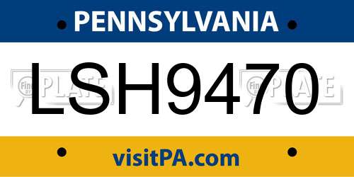 LSH9470 Pennsylvania License Plate