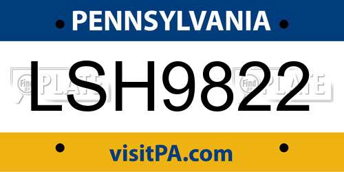 LSH9822 Pennsylvania License Plate
