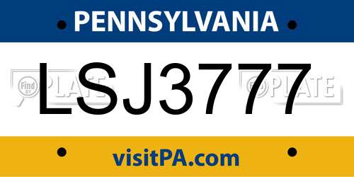 LSJ3777 Pennsylvania License Plate
