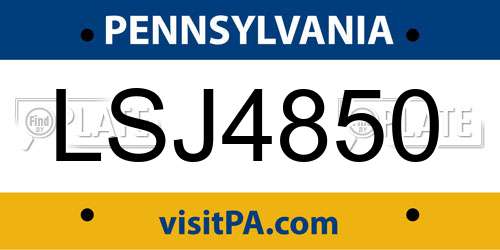 LSJ4850 Pennsylvania License Plate