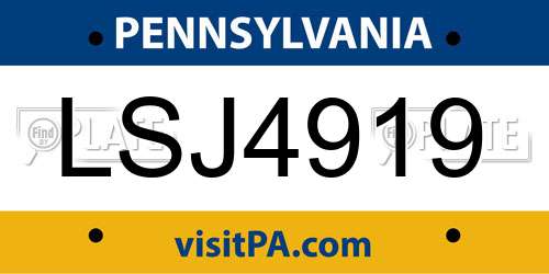 LSJ4919 Pennsylvania License Plate